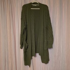American Eagle Outfitters Olive Green Cable Knit Open Cardigan